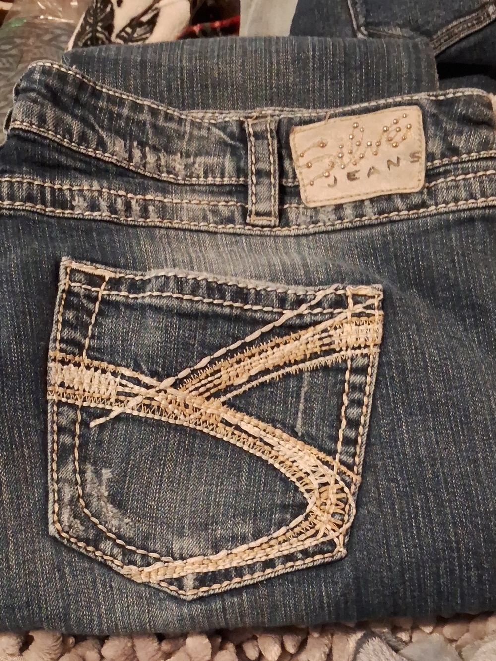 7 For All Mankind Dark Blue Skinny Jeans with Cream Embroidery